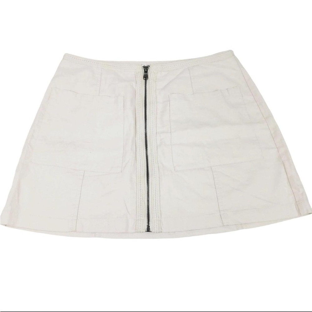 Urban Outfitters Women's Cream Linen Skirt with Front Zipper
